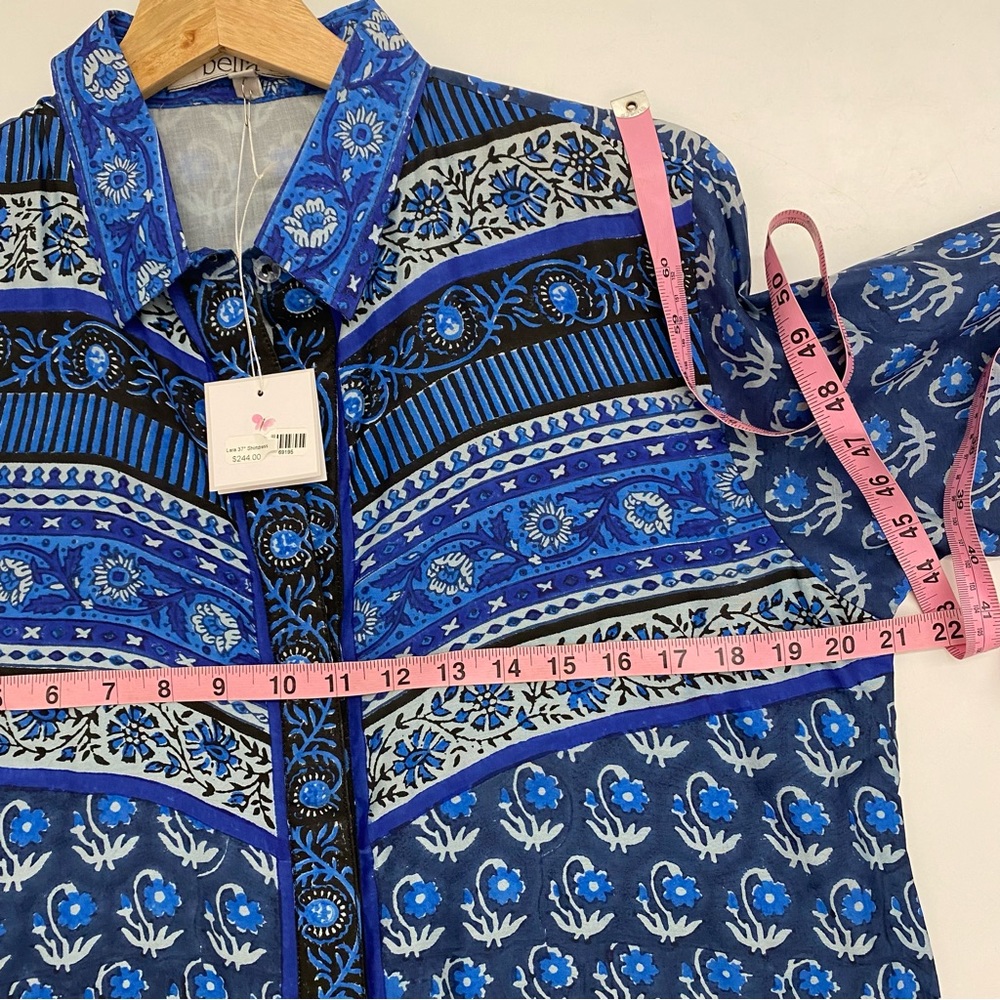 Bella Tu || Lara Block Print Shirtdress Dress Blue Floral Small NWT - Picture 6 of 8